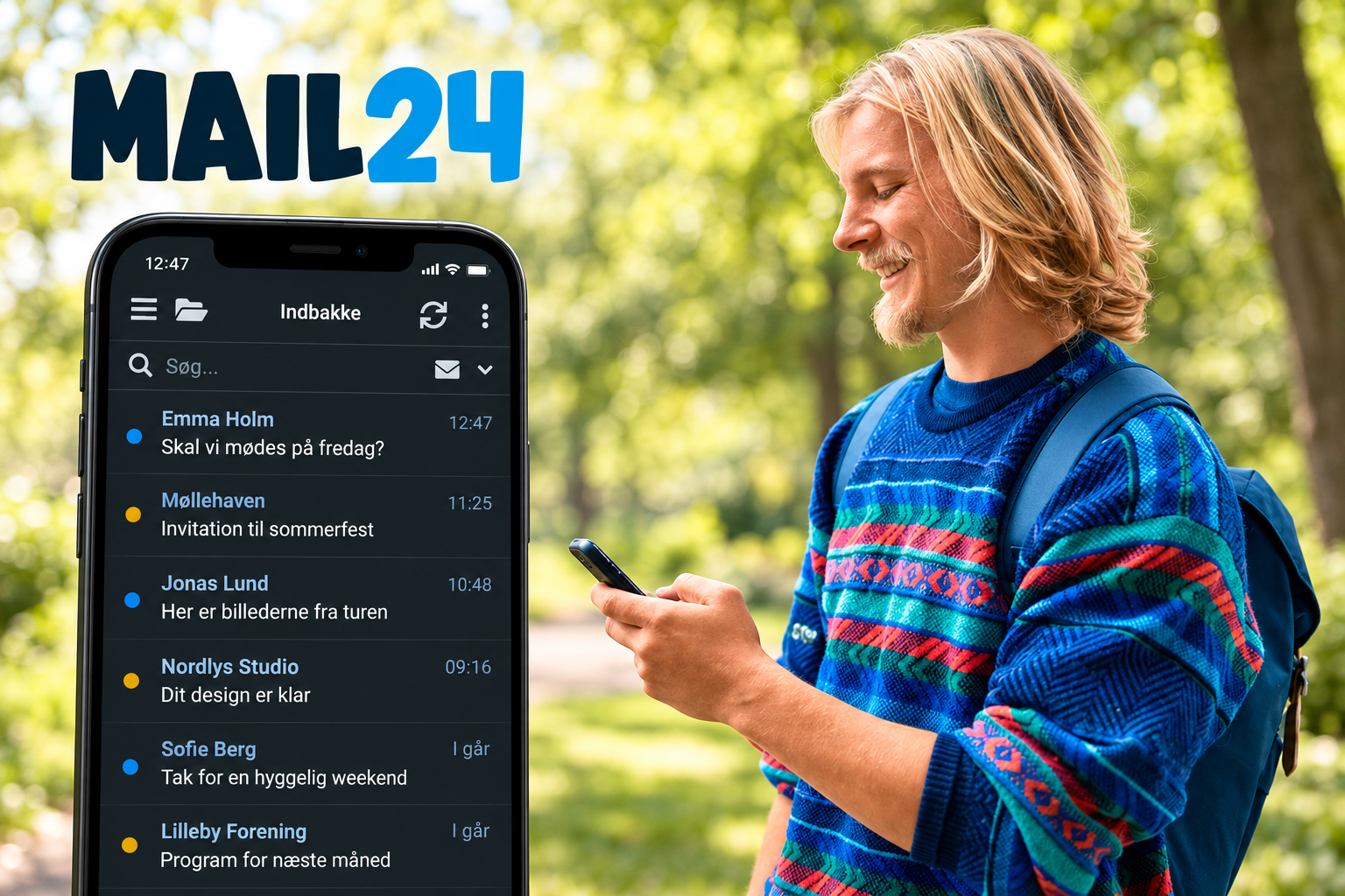 Mail24.dk – mobilindbakke med eksempelbeskeder